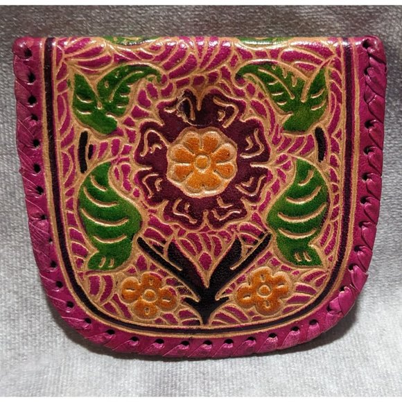 Floral Embossed Pink and Orange Leather Wallet - Picture 2 of 3